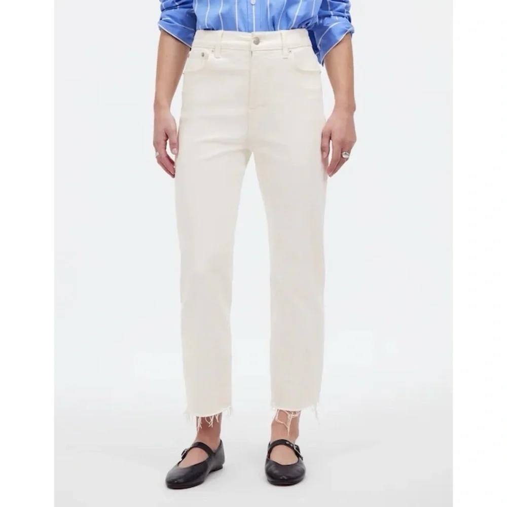 Madewell The 90s Straight Crop Jeans High Rise Raw Hem Tile White Size 29